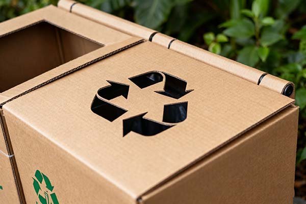 a recycling bin with mixed material packaging