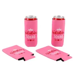 A set of pink drink koozies labeled 'Galentine's Squad' for refreshing beverages.