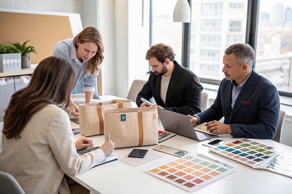 Business meeting about custom bags