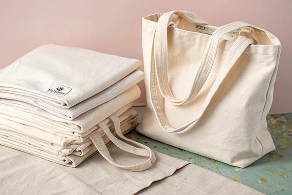 stack of custom cotton tote bags