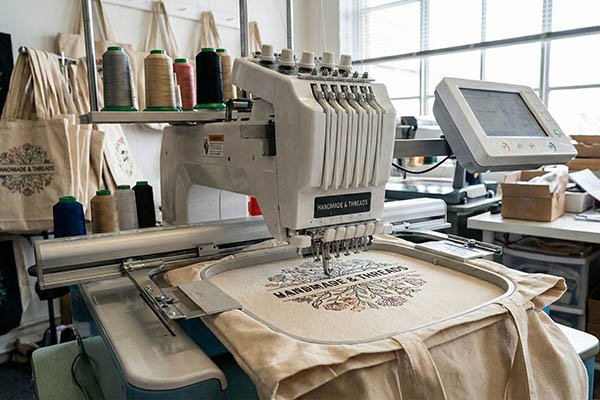 embroidery logo on fabric bag