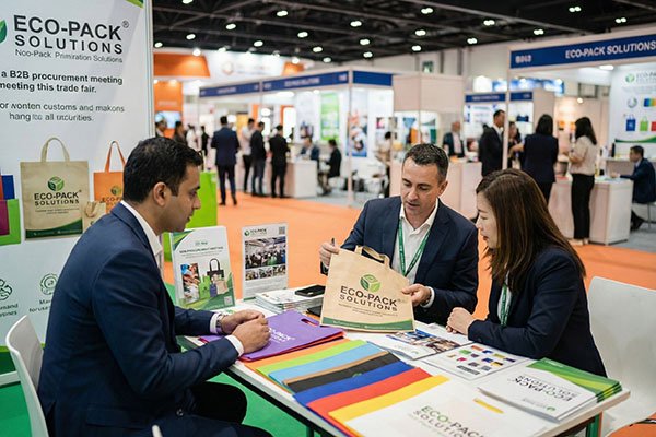 B2B negotiation at a trade fair booth