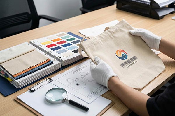 Worker checking bag quality