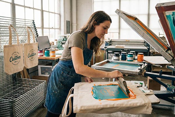 Worker doing screen printing