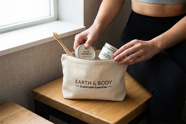 Customer using reusable bag at gym