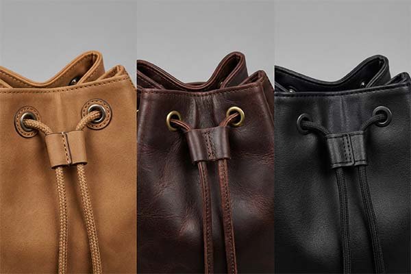 Comparison of leather materials for drawstring bags