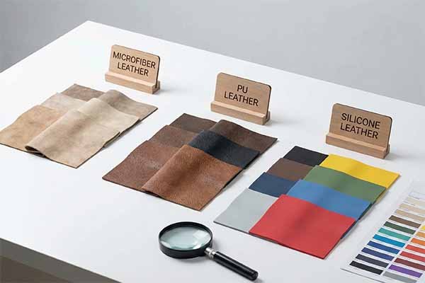Various types of leather materials on a table