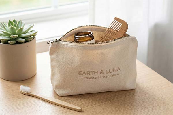 Eco-friendly reusable cosmetic bag with zipper
