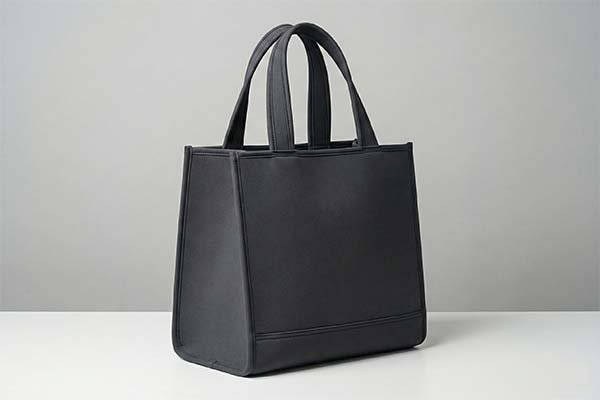 structured neoprene tote bag standing upright