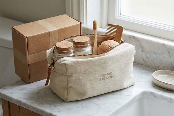 Cotton canvas travel pouch for cosmetic sets