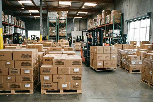Warehouse showing boxes of products