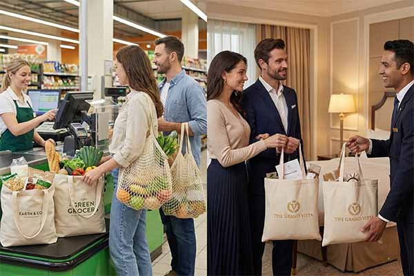 Shoppers and hotel guests using bags