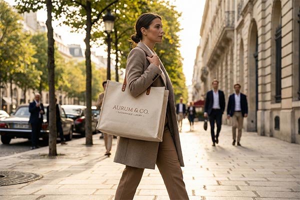 business person carrying premium branded bag