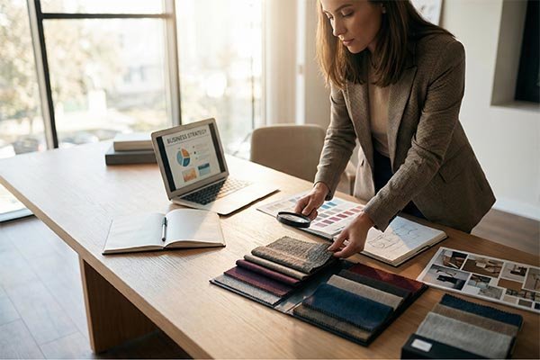 professional selecting fabric swatches