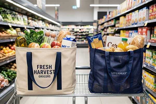 Comparison between a sturdy custom canvas bag and a thin non-woven bag