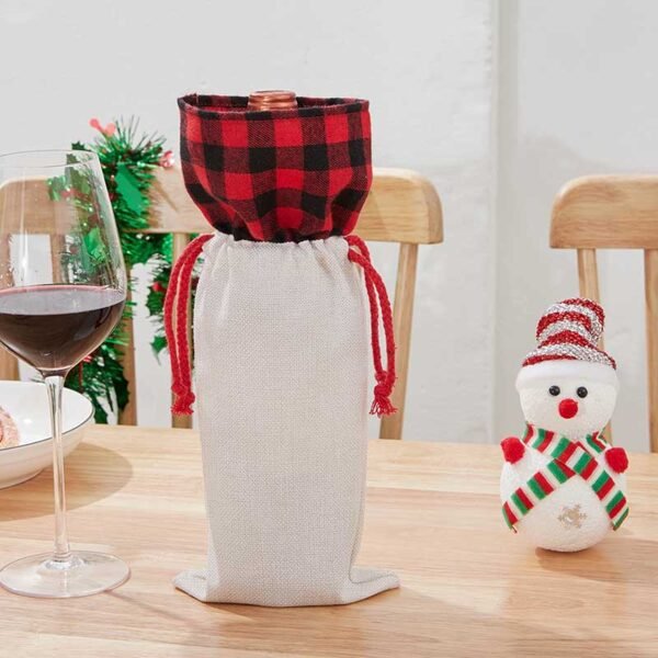 Holiday Plaid Drawstring Wine Gift Bag Wholesale — изображение 4