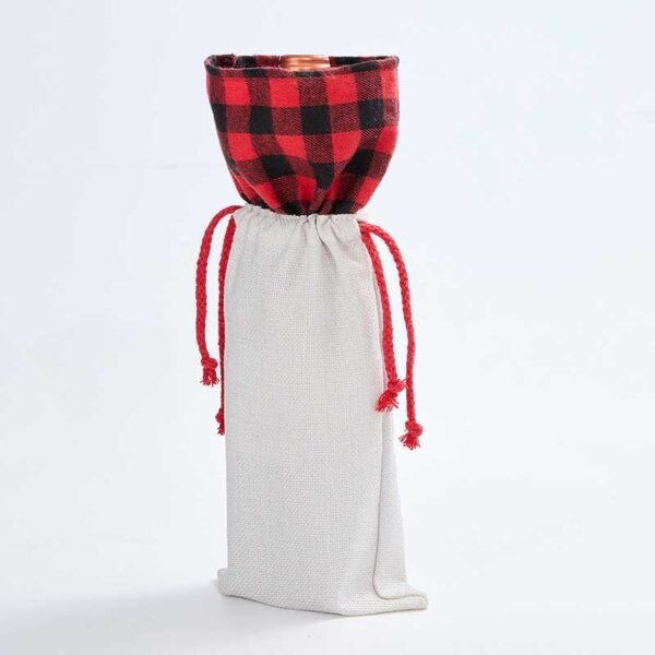 Holiday Plaid Drawstring Wine Gift Bag Wholesale