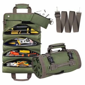 Green Heavy Duty Tool Roll Up Bag with Shoulder Strap
