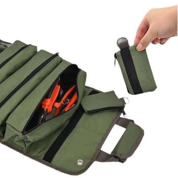 ⁦Green Heavy Duty Tool Roll Up Bag with Shoulder Strap⁩ - الصورة ⁦2⁩