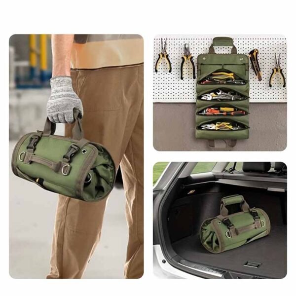⁦Green Heavy Duty Tool Roll Up Bag with Shoulder Strap⁩ - الصورة ⁦3⁩
