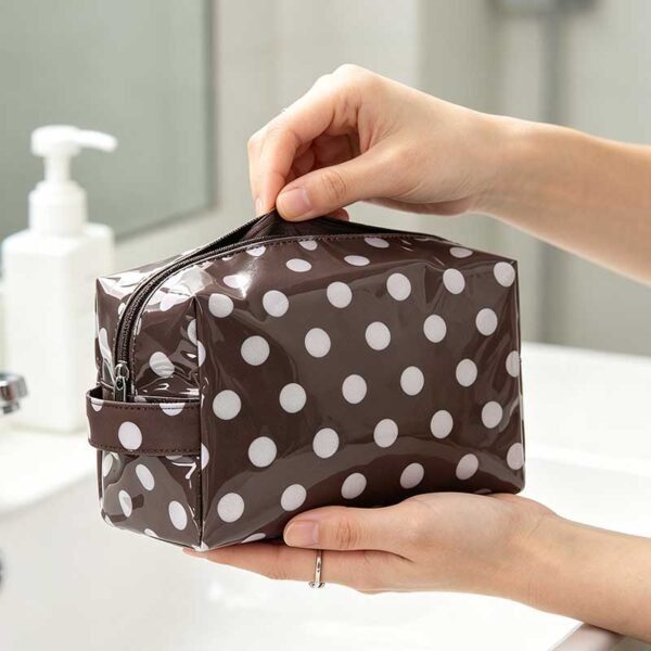 Wholesale Custom Polka Dot PVC Makeup Bags with Fabric Lining - Image 5
