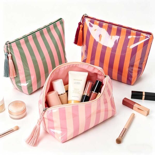 Wholesale Custom Striped PVC Waterproof Cosmetic Bags - 画像 (2)