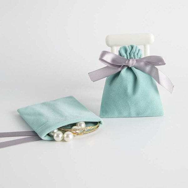 Premium Light Blue Microfiber Drawstring Jewelry Pouch - Image 4