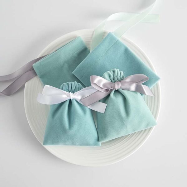 Premium Light Blue Microfiber Drawstring Jewelry Pouch - Image 3