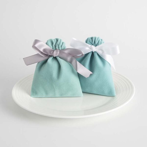Premium Light Blue Microfiber Drawstring Jewelry Pouch - Image 2