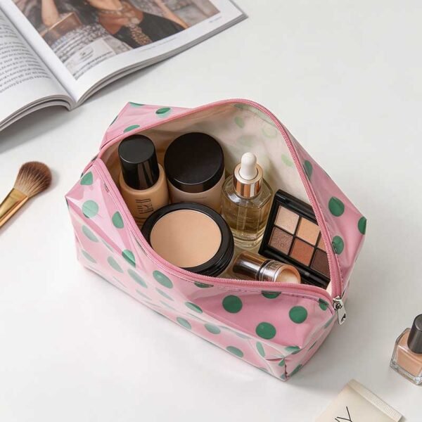 Wholesale Custom Polka Dot PVC Makeup Bags with Fabric Lining - Image 3