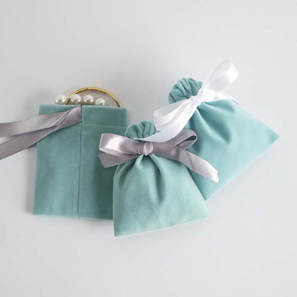 Premium Light Blue Microfiber Drawstring Jewelry Pouch - Image 5