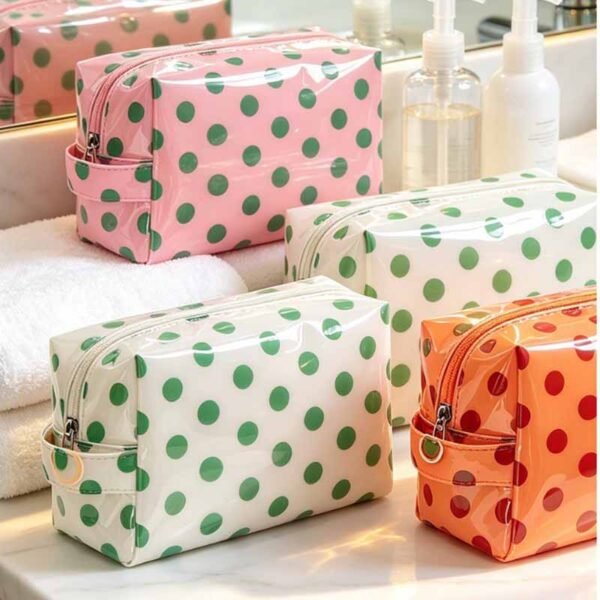 Wholesale Custom Polka Dot PVC Makeup Bags with Fabric Lining - Image 2