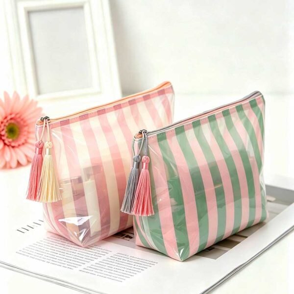 Wholesale Custom Striped PVC Waterproof Cosmetic Bags