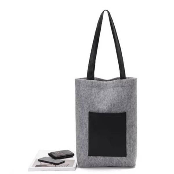 Wholesale Custom Grey Felt Tote Bags with Pocket - Imagen 2