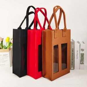 Custom Felt Wine Tote Bags with Window