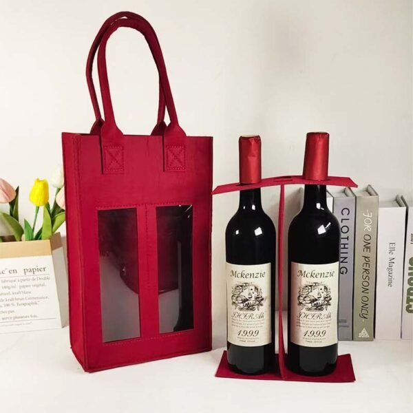 Custom Felt Wine Tote Bags with Window - 이미지 2