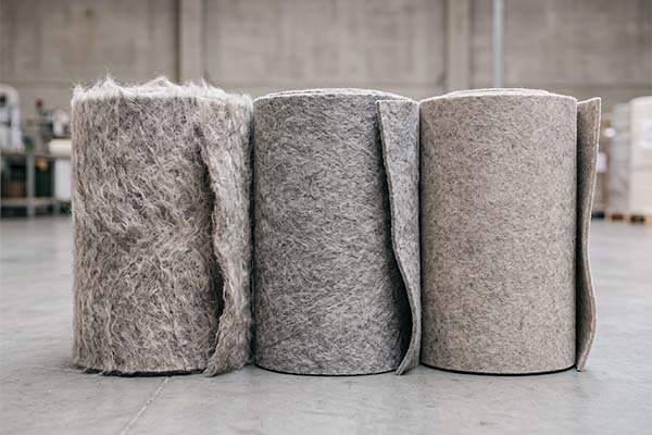 Three felt rolls showcasing variations in density, texture, and color.