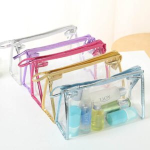 Premium Clear PVC Zipper Toiletry Bags with Metallic Trim